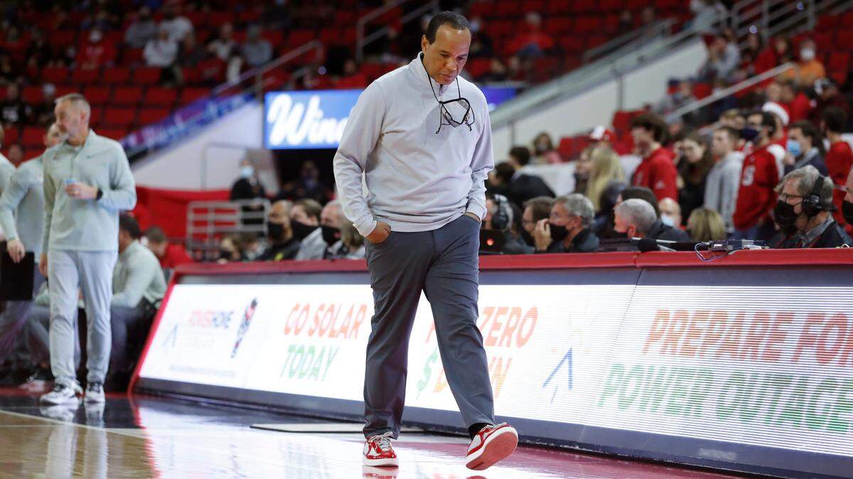 N.C. State head coach Kevin Keatts walks along the sidelines late in the second half of Wright State’s 84-70 victory over N.C. State at PNC Arena in Raleigh, N.C., Tuesday, December 21, 2021.