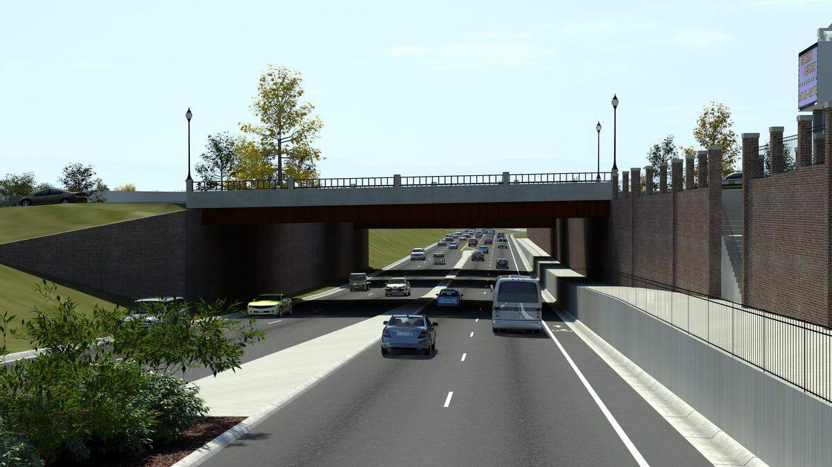 A rendering of the planned Blue Ridge Road underpass under Hillsborough Street, the N.C. Railroad tracks and Beryl Road in Raleigh. The N.C. State Fairgrounds is on the right. The Hillsborough-Blue Ridge intersection is scheduled to close Saturday, March 4, 2023, for about six months.