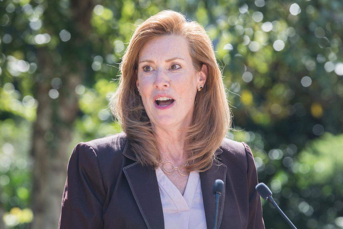 Fidelity Investments Vice President of Regional Public Affairs Leslie Walden speaks during a press conference at Fidelity’s offices in Research Triangle Park, N.C. on Monday, Sept. 27, 2021. The company is expanding jobs in North Carolina.