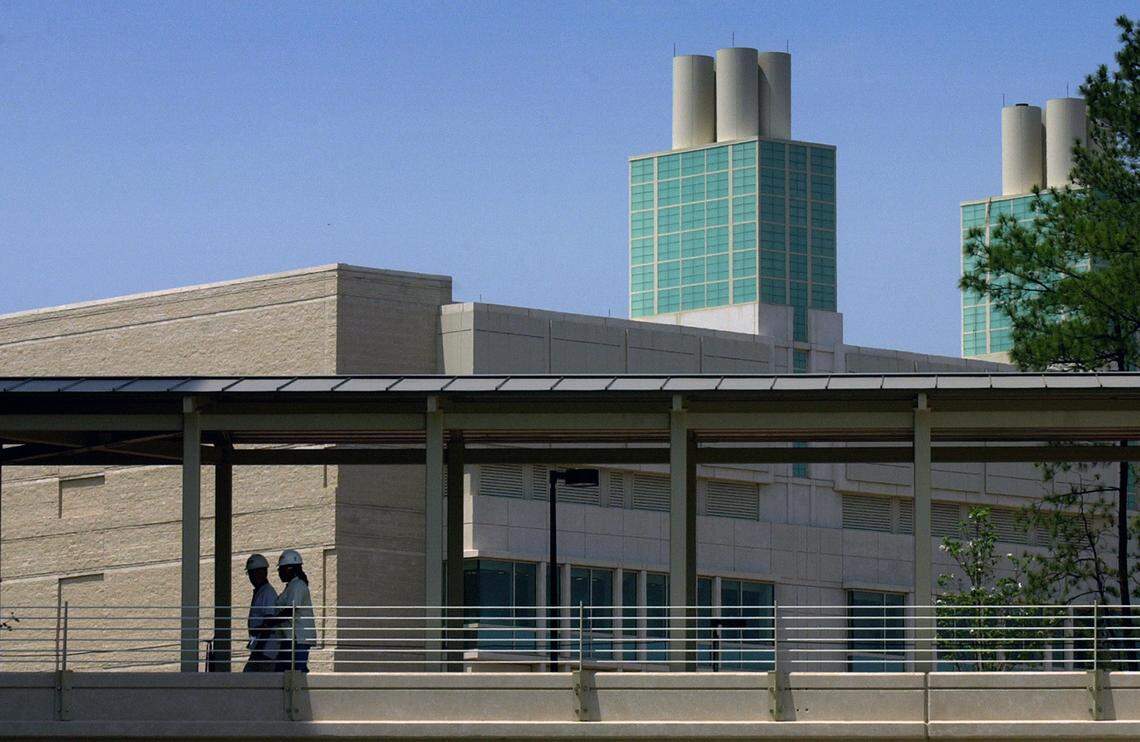 When it opened, EPA’s building complex in Research Triangle Park featured three sets of exhaust stacks on four laboratory buildings.