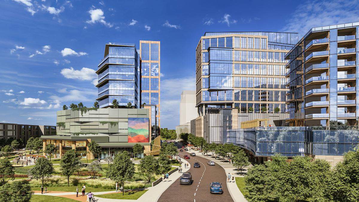 A conceptual rendering of what the Hub RTP residential and office complex in Research Triangle Park could look like when completed in 2022.