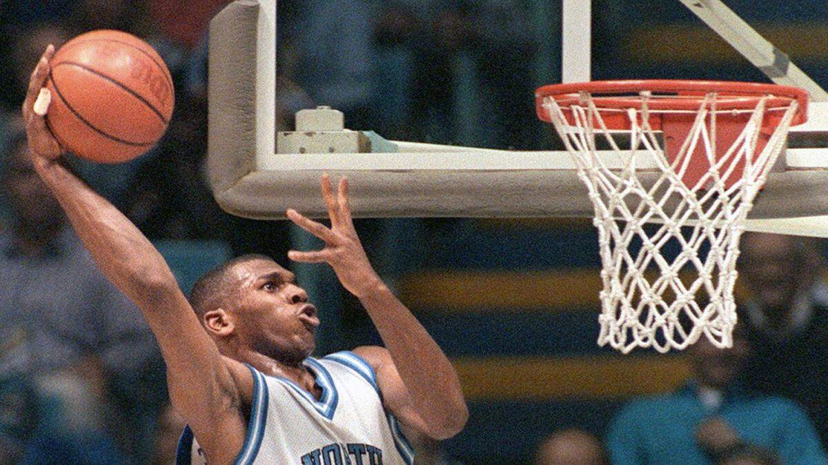 UNC’s Jerry Stackhouse drives to the basket against Wake Forest in 1995,