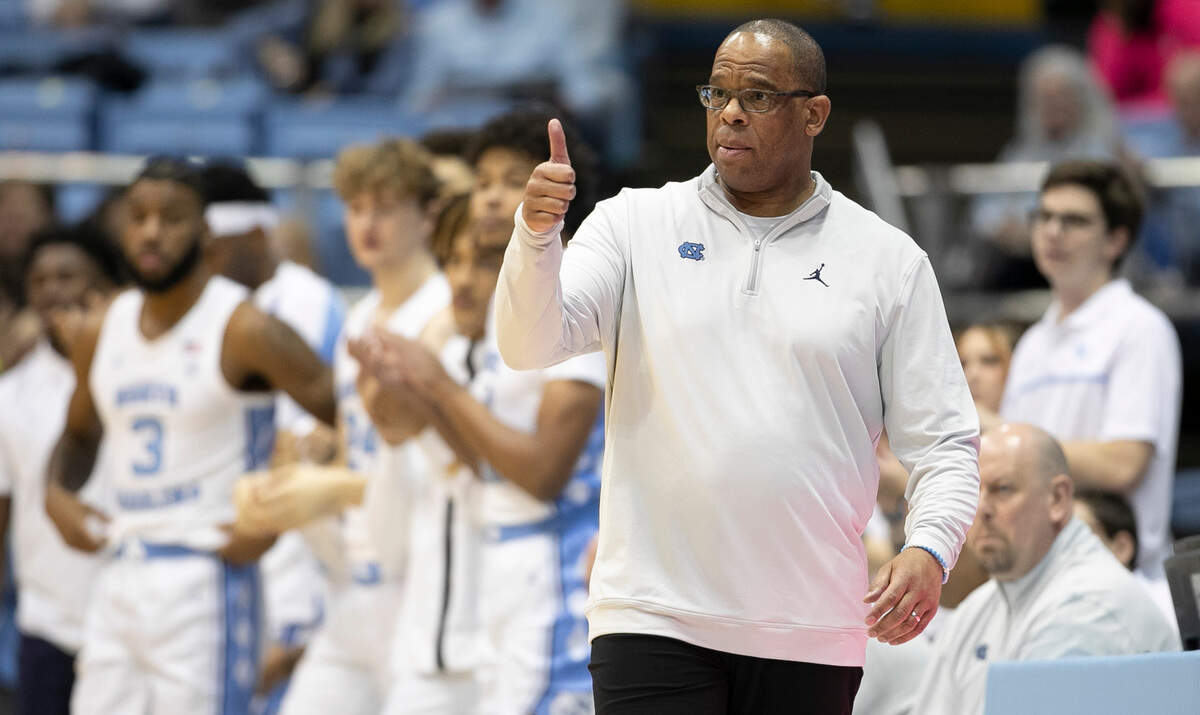 North Carolina coach Hubert Davis directs his team on offense during the first half against The Citadel on Tuesday, December 13, 2022 at the Smith Center in Chapel Hill, N.C.
