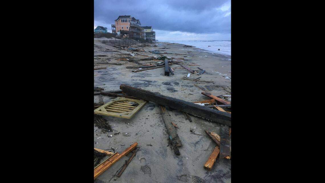 Debris has appeared along an Outer Banks beach in Rodanthe after a home collapsed into the Atlantic Ocean during the night, officials say.