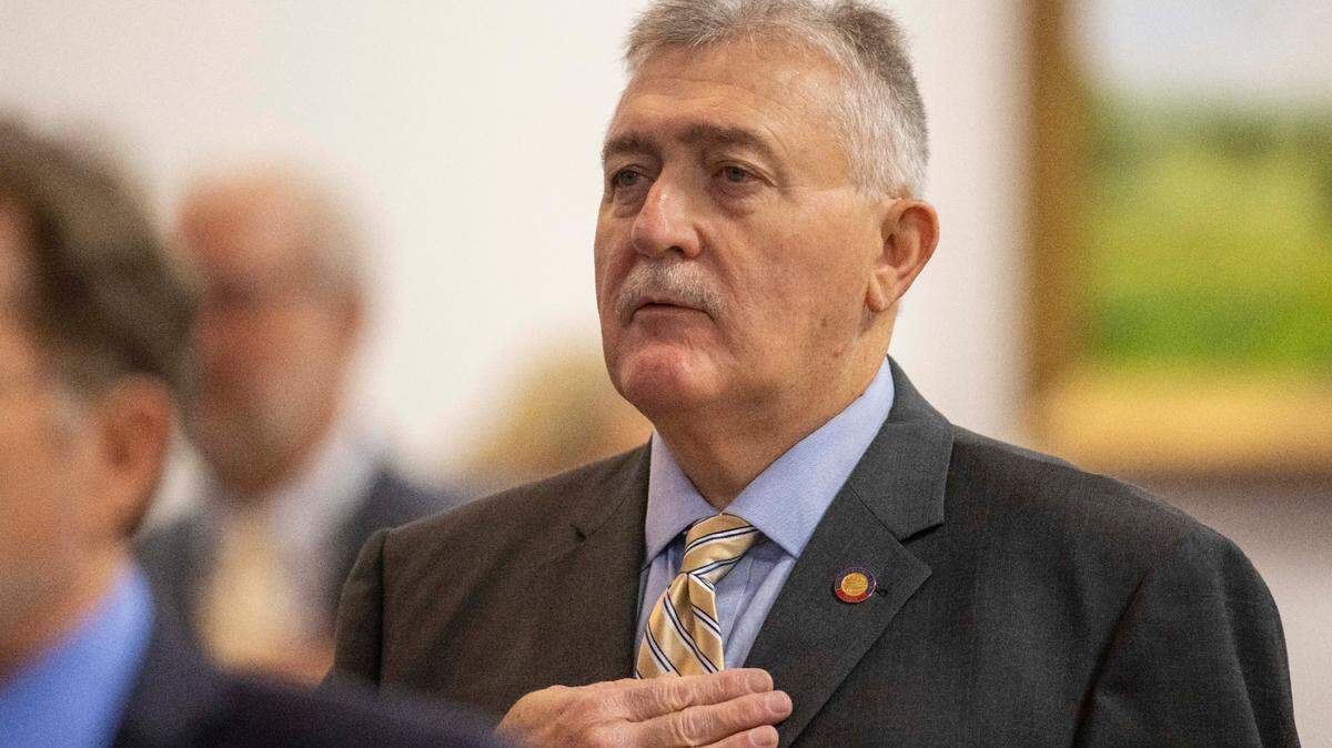 Rep. Donnie Loftis of Gaston County recites the Pledge of Allegiance at the start of the House session on Thursday, November 4, 2021 in Raleigh, N.C. Loftis was appointed to the General Assembly on October, 27, 2021 to fill the seat of the late Rep. Dana Bumgardner.