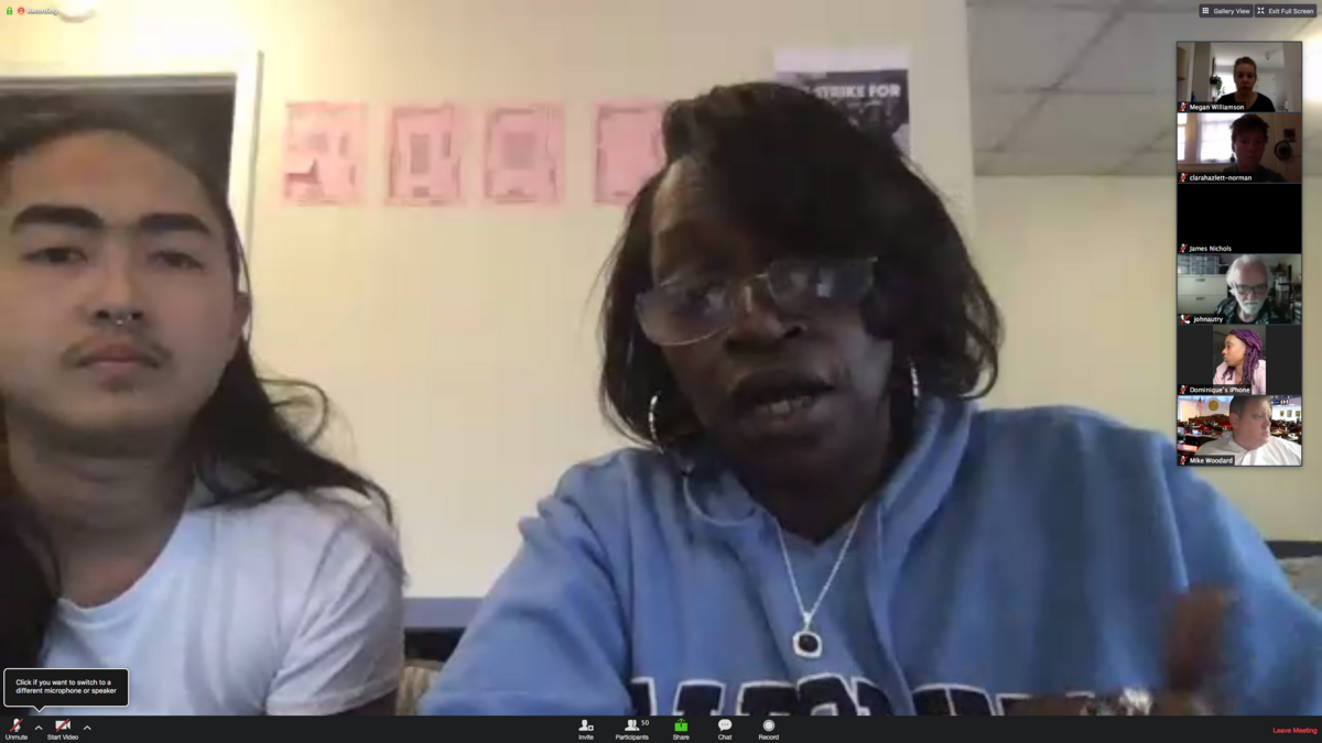 Barbara Lyons, a Durham Housing Authority resident, speaks during a virtual press conference held by a coalition called NC United for Survival & Beyond. Lyons was joined by Loan Tran of the Southern Vision Alliance in calling for the state to formally place a moratorium on pending evictions, one of the group’s demands.