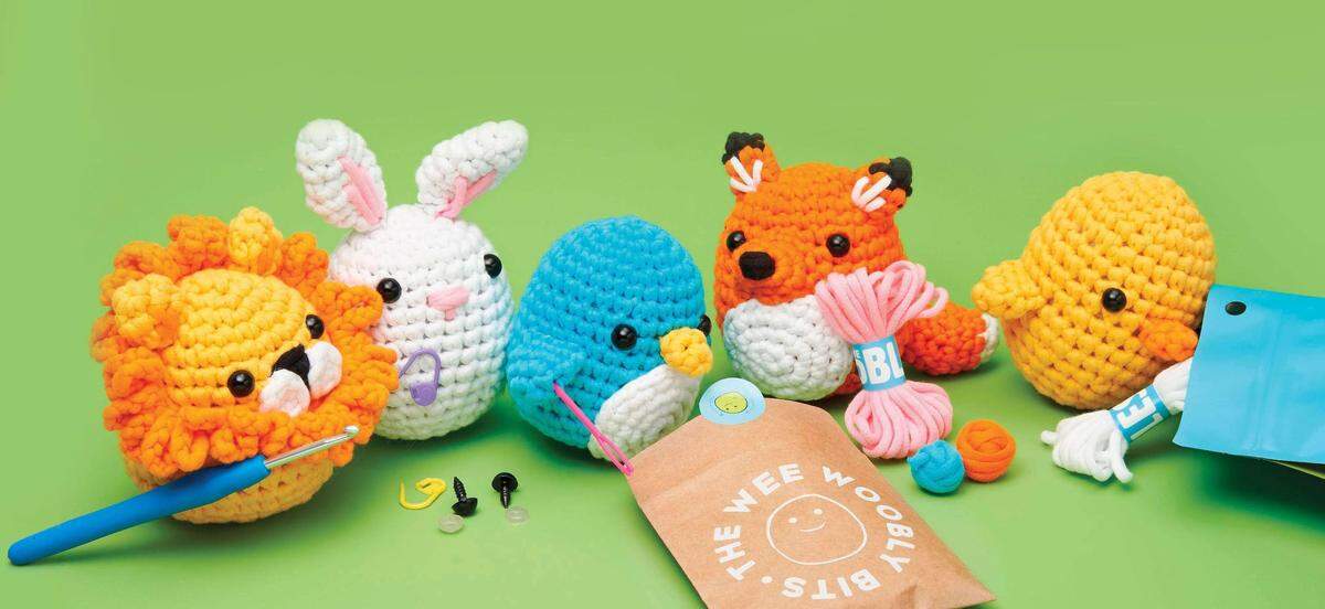 Five of the yarn creatures offered by the Apex startup The Woobles.