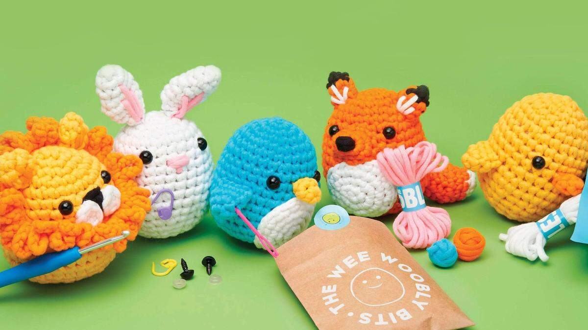 Five of the yarn creatures offered by the Apex startup The Woobles.