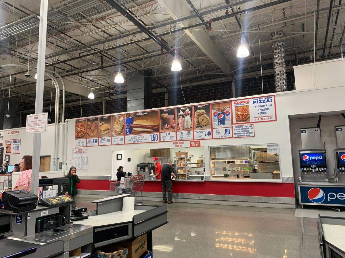 The Costco food court in Durham, North Carolina, photographed in March 2025.