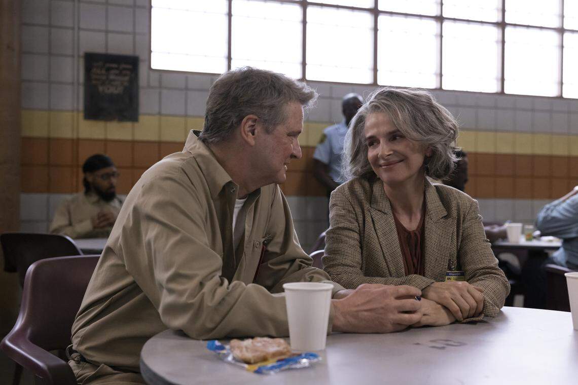 Colin Firth as Michael Peterson and Juliette Binoche as Sophie Brunet in the HBO Max series “The Staircase.”