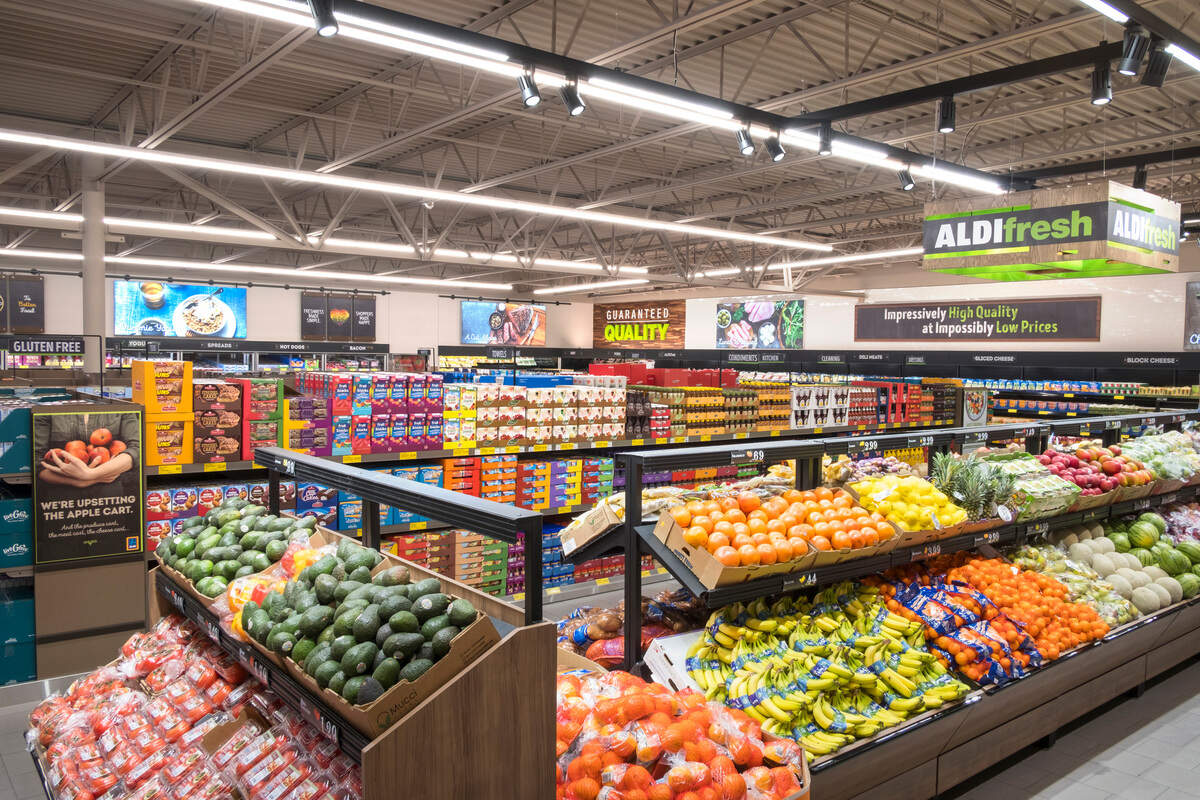 The interior of a remodeled ALDI store.
