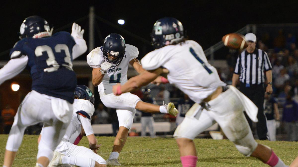 Noah Burnette (4) of Leesville Road scores from a field kick during the second half. The Leesville Road Pride visited the Millbrook Wildcats in a high school football game on October 11, 2019.