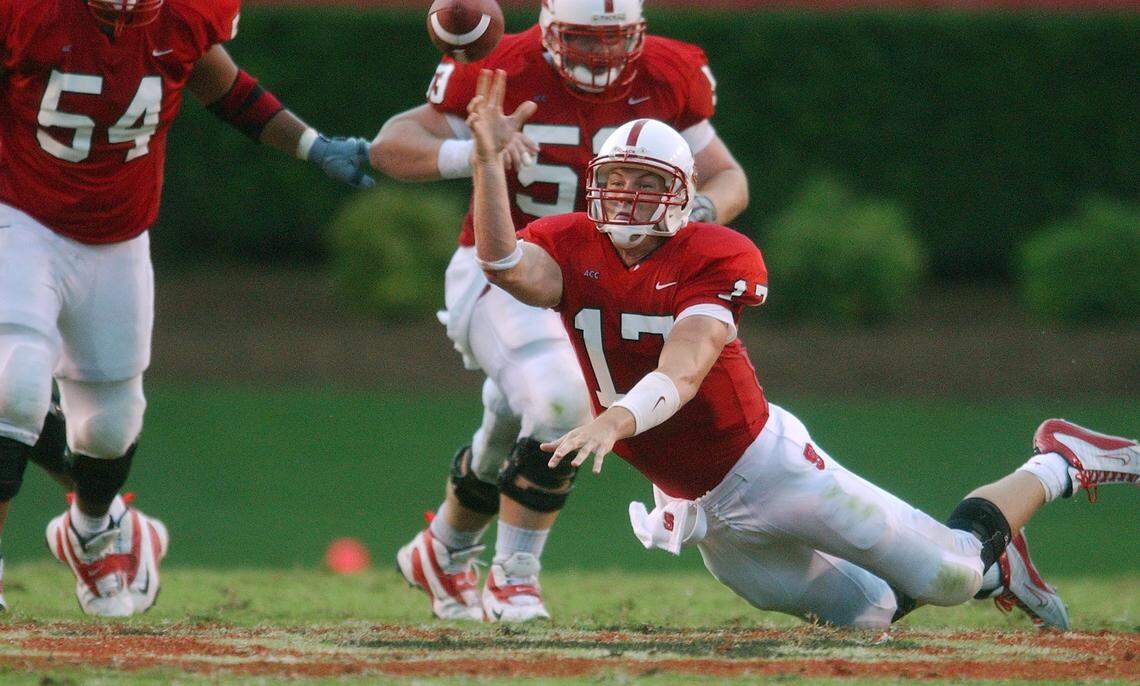 N.C. State’s Philip Rivers shovel pass goes for 46 yards during a game in 2002.