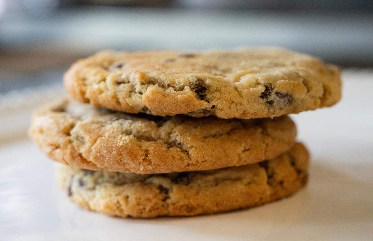 A stack of chocolate chip cookies are pictured at Southern Sugar Bakery in Raleigh on Wednesday, May 28, 2025. Southern Sugar Bakery won the News & Observer’s poll for “best chocolate chip cookies in the Triangle.”