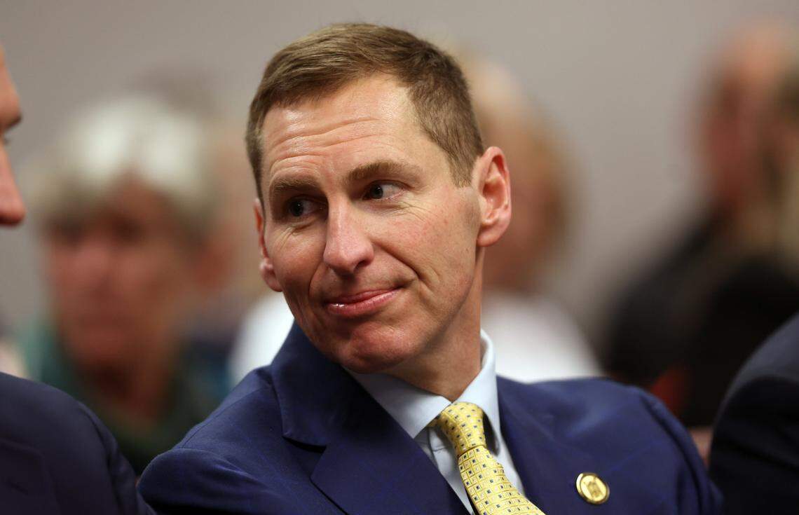Jefferson Griffin attends a February hearing in the contested N.C. Supreme Court race, Griffin is attempting to have more than 65,000 ballots cast in the election thrown out.