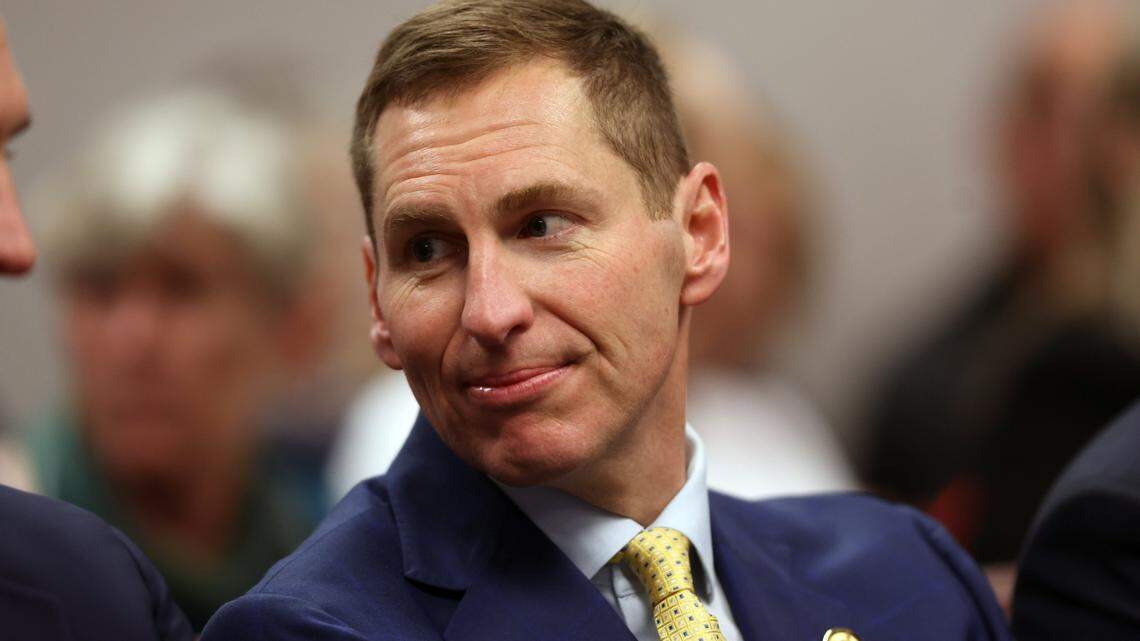 Jefferson Griffin attends a February hearing in the contested N.C. Supreme Court race, Griffin is attempting to have more than 65,000 ballots cast in the election thrown out.