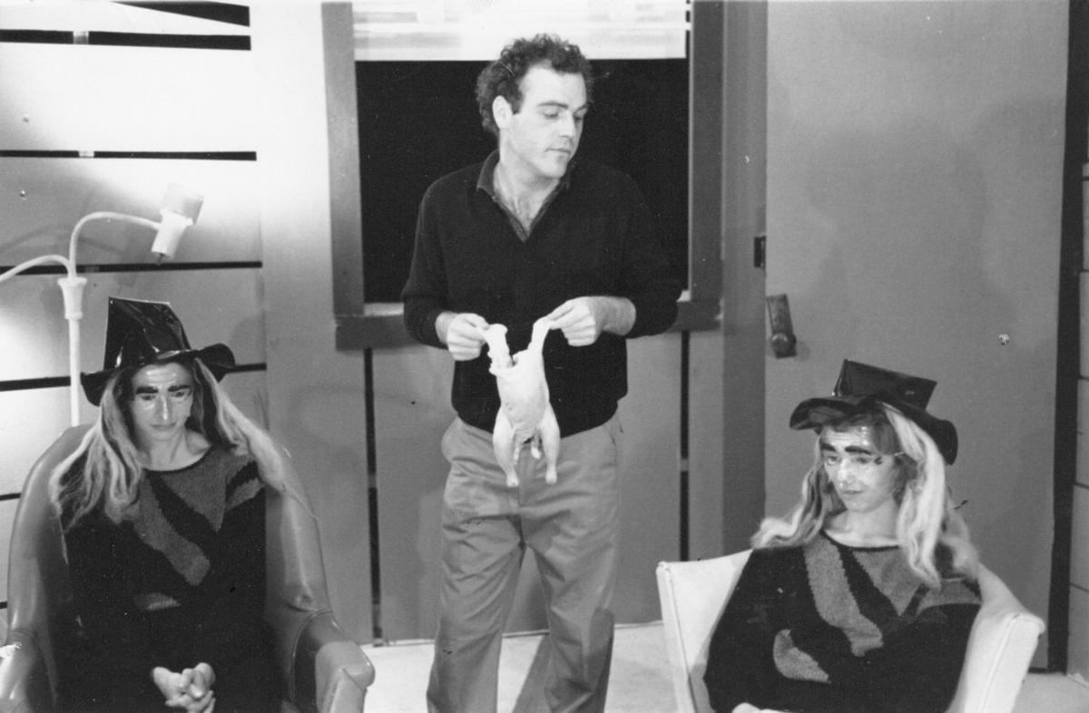 Manbites Dog Theater's first production, "Seventy Scenes of Halloween" by Jeffrey Jones in December 1987, was directed by Jeff Storer. From left, Patricia Esperon, Michael Hayes and Barbara Dickinson.