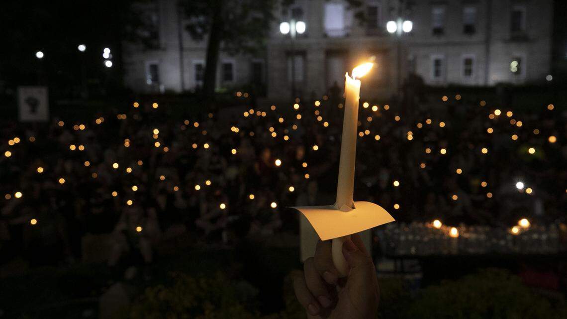 A candlelight vigil for George Floyd was held at the conclusion of the ninth day of protests for racial justice and police reform on the State Capital grounds in Raleigh, N.C., on Sunday, June 7, 2020.