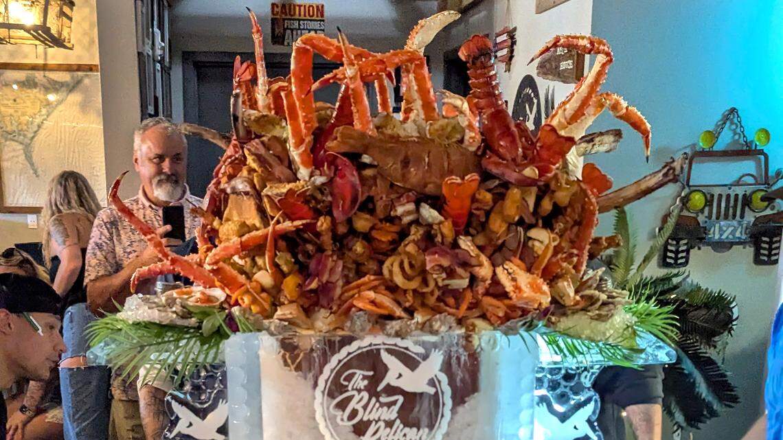 The $7605.25 Bloody Mary at The Blind Pelican Seafood House was garnished with caviar, lobsters, oysters, king crab, filets, whole red snappers and many other items. 