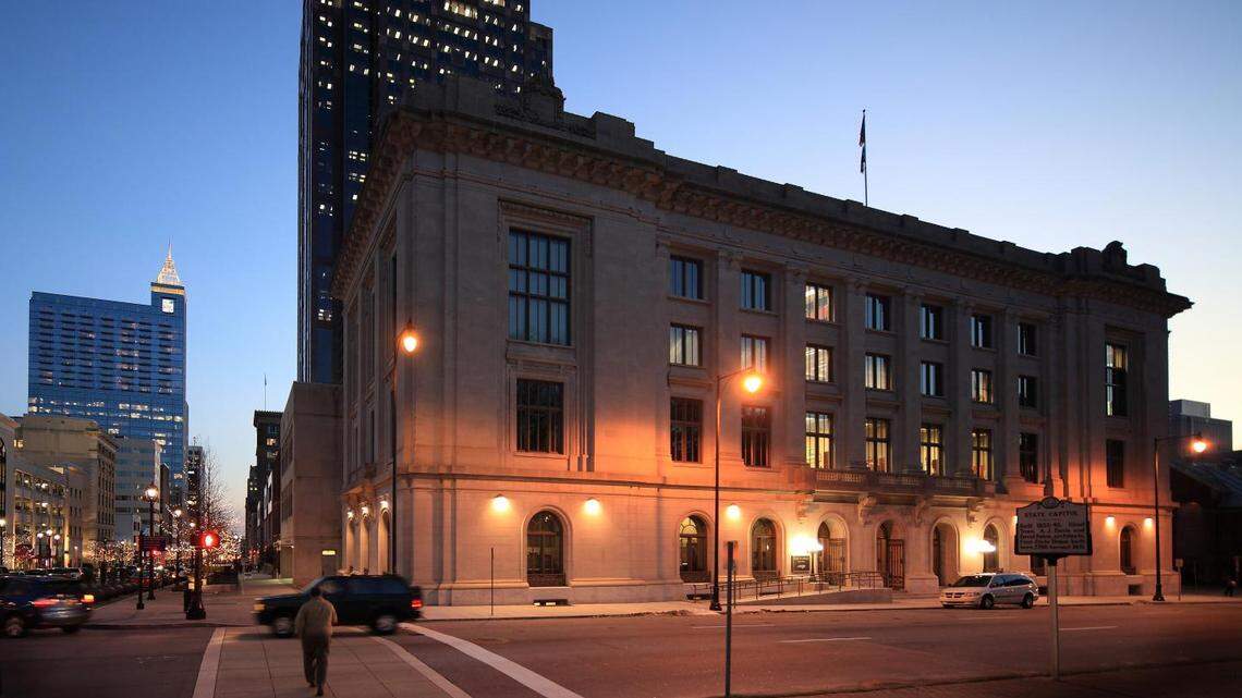 The North Carolina Court of Appeals building at dusk.