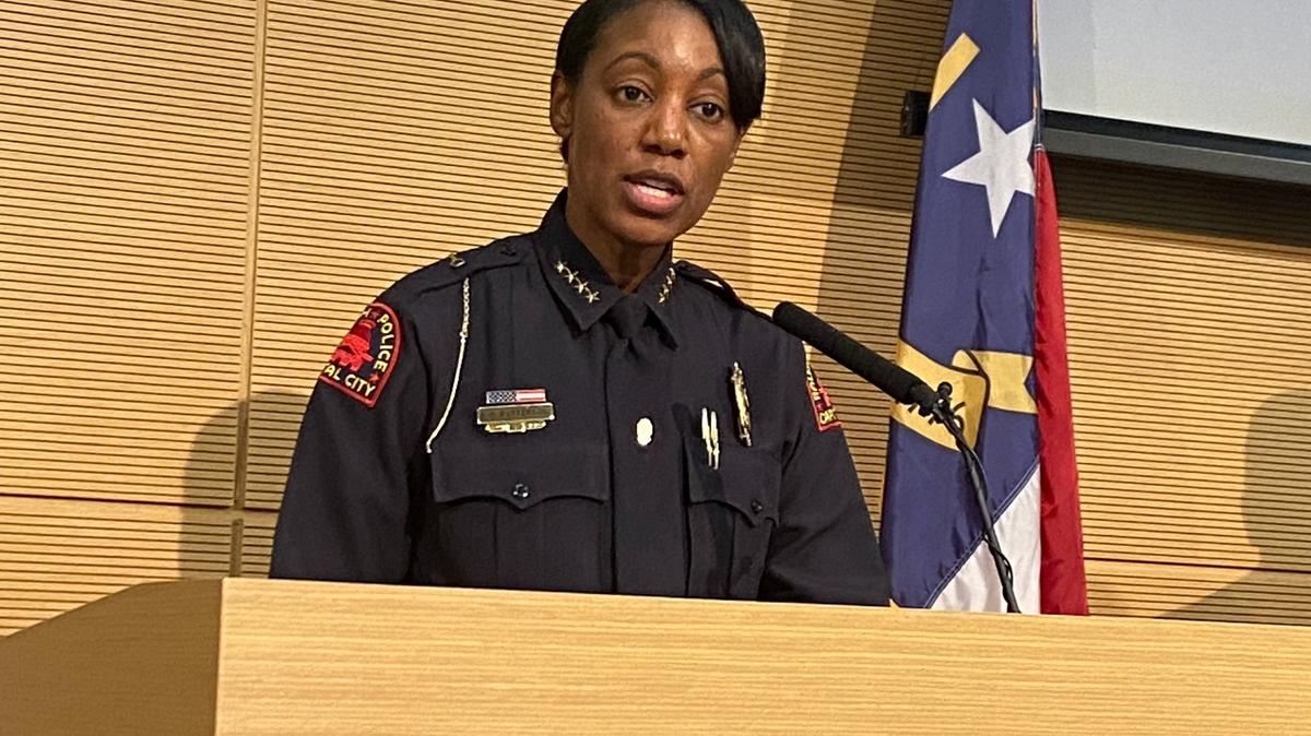 At an Oct. 18, 2023 press conference, Raleigh Police Chief Estella Patterson described her department’s zero-tolerance approach to crime in downtown and in the Glenwood South area.