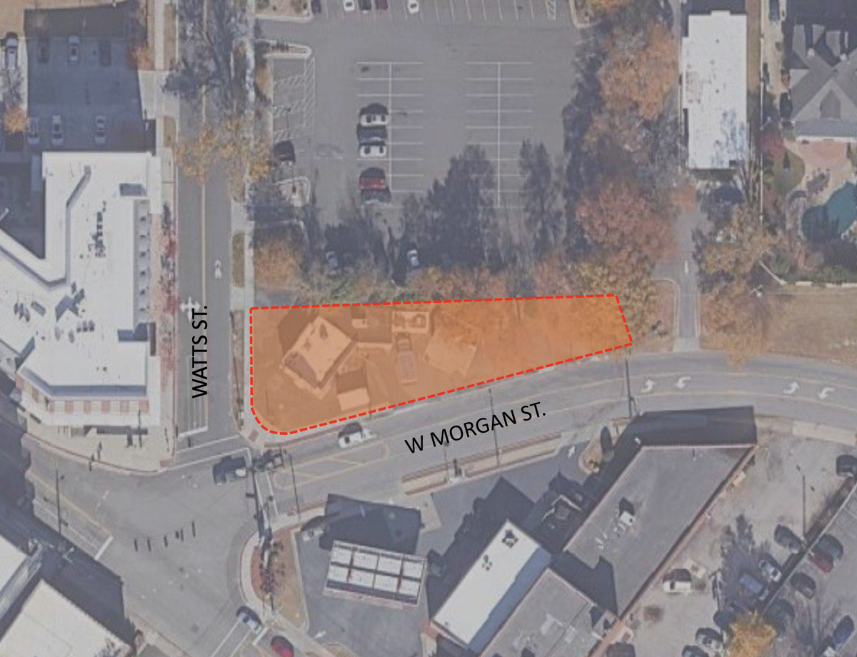 Map of the .17-acre lot at 106 Watts Street where Durham-based High Good propose a mix-used project.