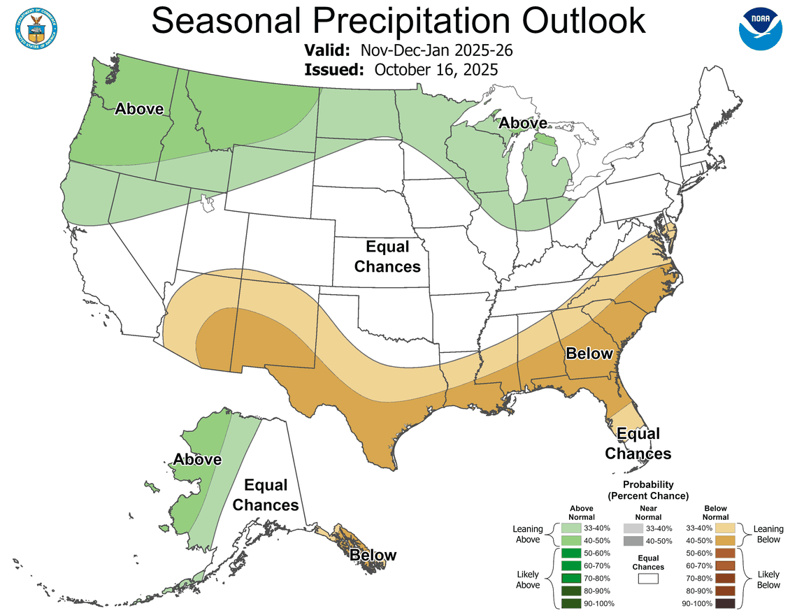 Forecasters at NOAA’s Climate Prediction Center say it looks like November, December and January will bring below-average rainfall to North Carolina, meaning an ongoing drought is not likely to improve soon.