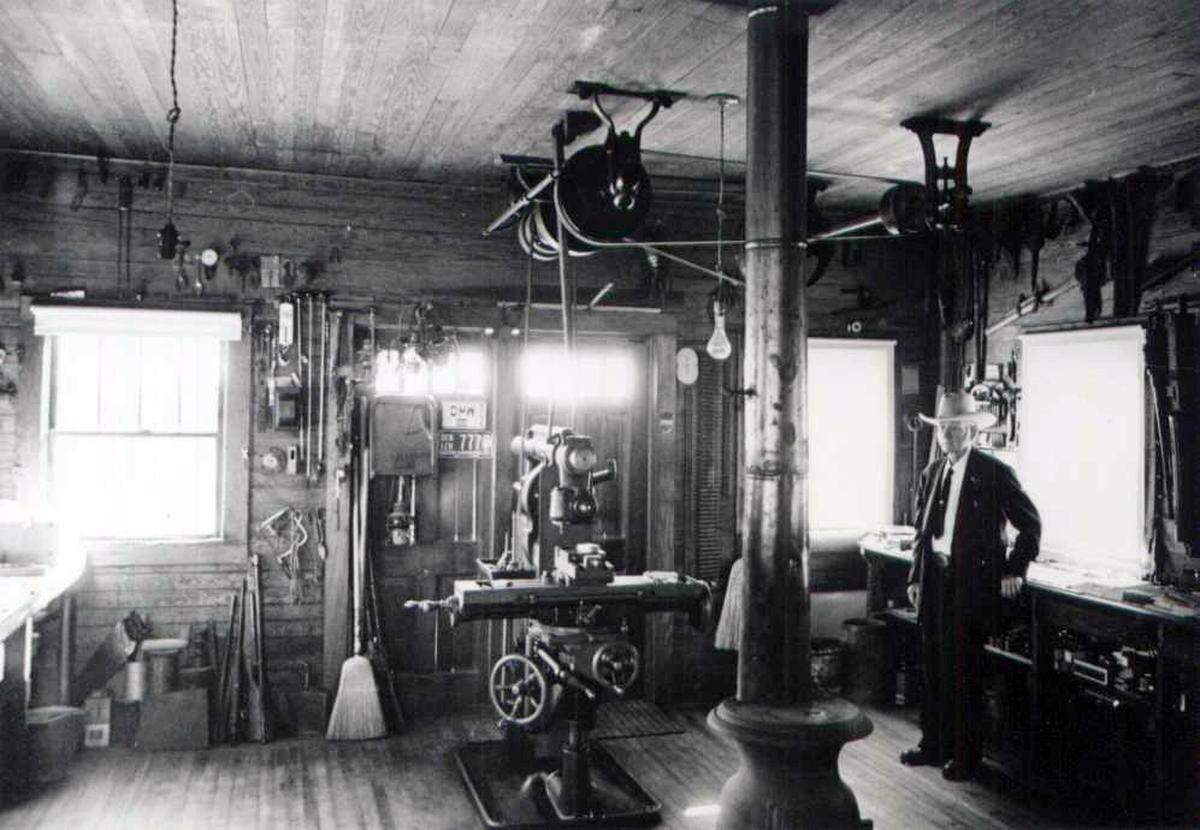 David Marshall “Carbine” Williams in his one-room workshop in Godwin.