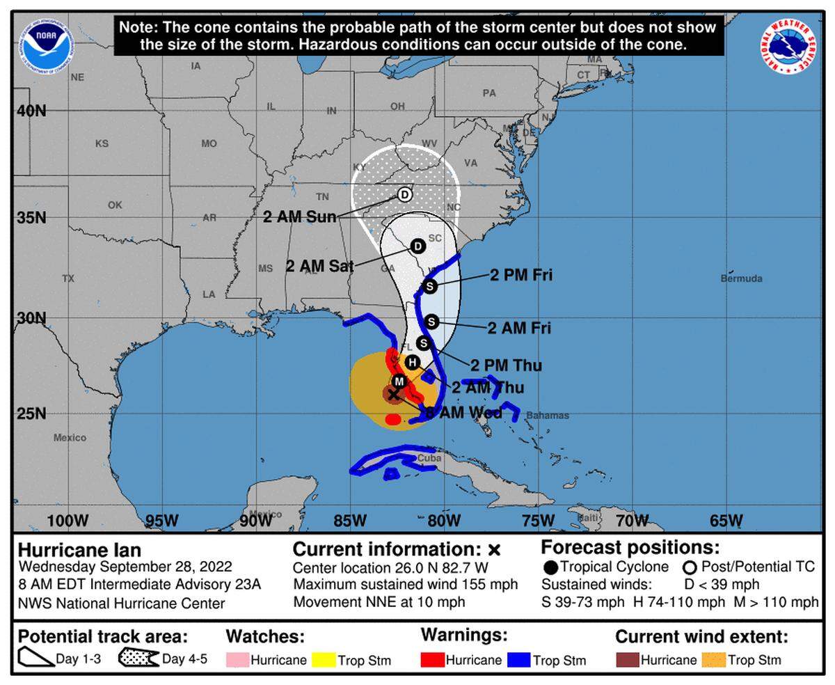 Hurricane Ian is forecast to make Florida landfall. (National Hurricane Center/TNS)