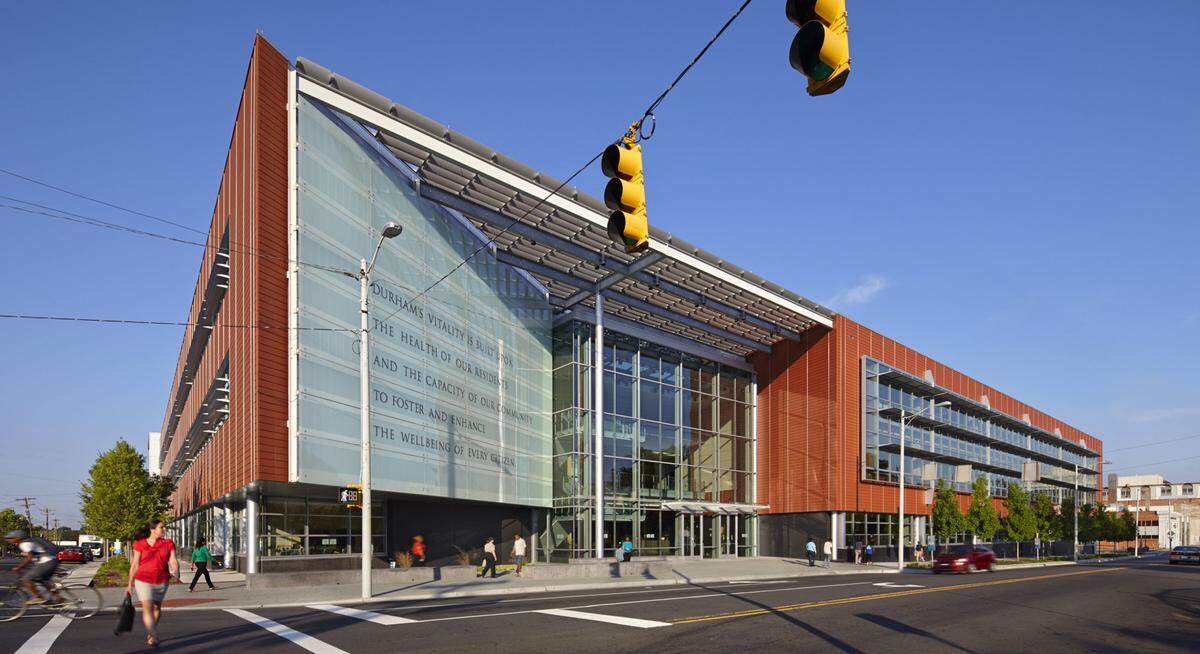 The Durham County Department of Social Services is located on Main Street downtown.