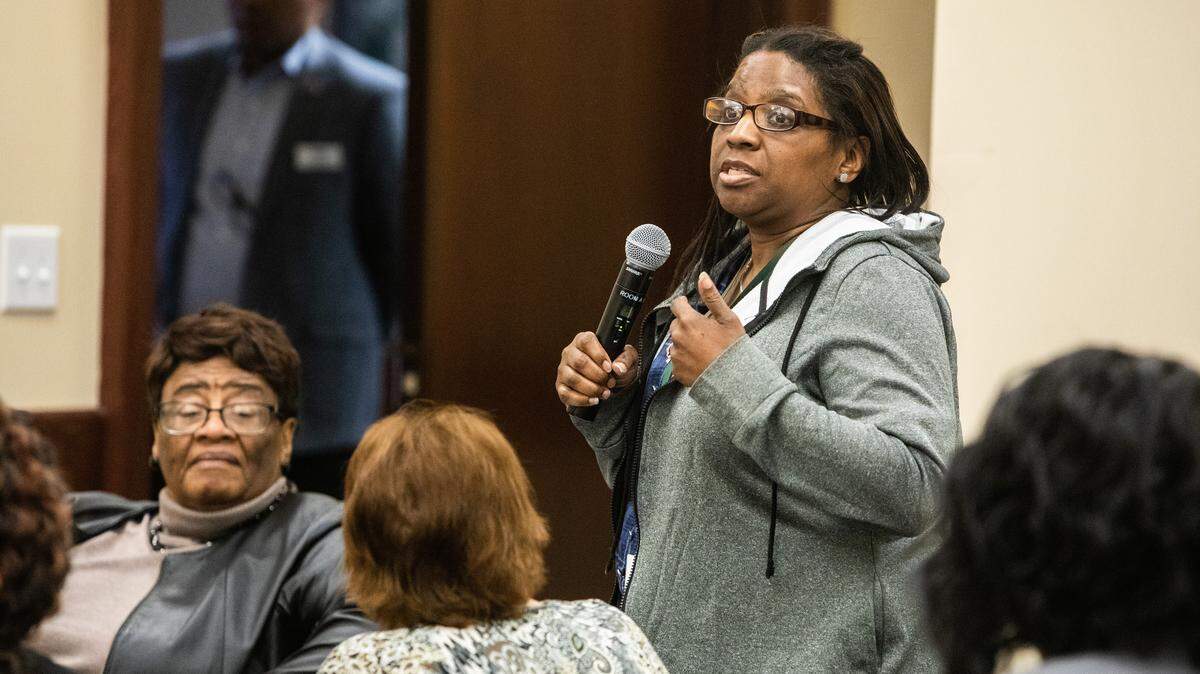 N.C. Division of Motor Vehicles employee Tamara Freeman voices her concerns over a proposal to move the DMV headquarters from Raleigh to Rocky Mount during a forum Monday, Feb. 4, 2019 at the State Employees Association of North Carolina central office in Raleigh.