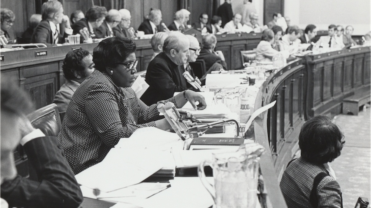 Rep. Barbara Jordan on the House Judiciary Committee in 1974. (U.S. House of Representatives Photography Office / Wikimedia Commons)