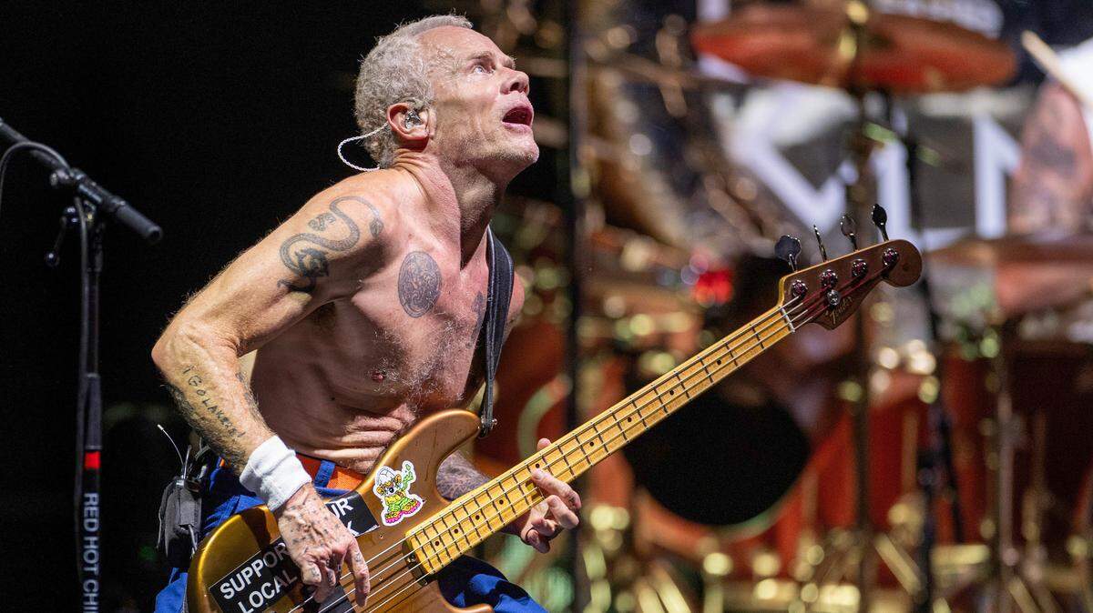 Flea jams out on his bass as Red Hot Chili Peppers rock Coastal Credit Union Music Park at Walnut Creek, Wednesday night, June 26, 2024.
