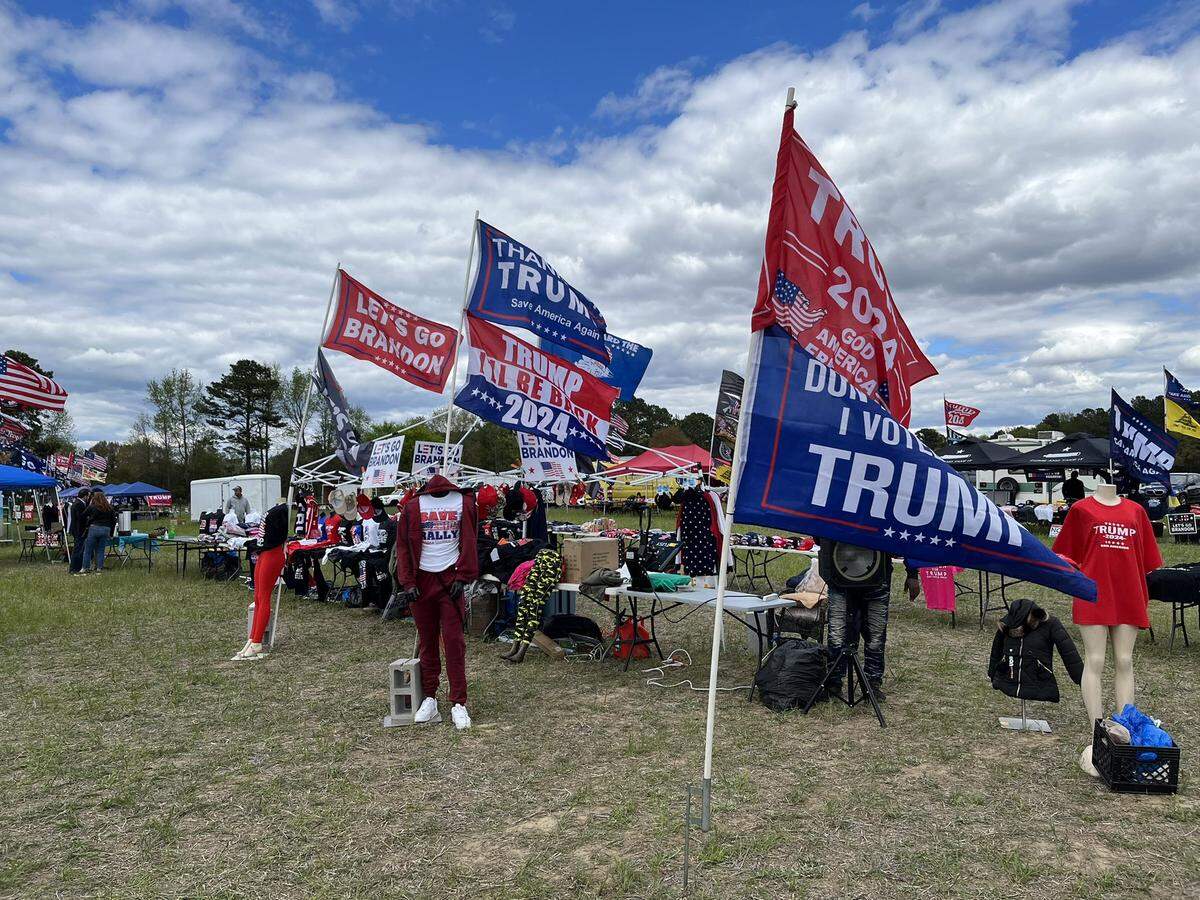 Flags at the Trump rally in Selma, NC, on April 9, 2022.