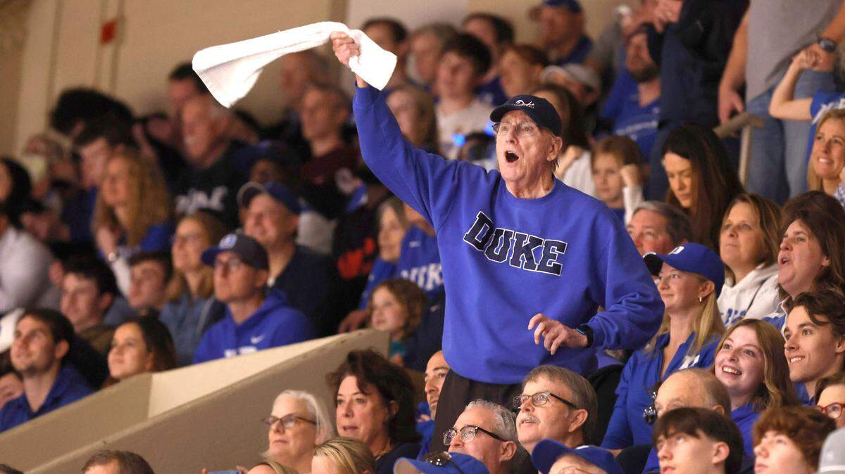 The Crazy Towel Guy, Herb Neubauer, cheers on Duke during their victory over Georgia Tech at Cameron Indoor Stadium on Jan. 13, 2024.