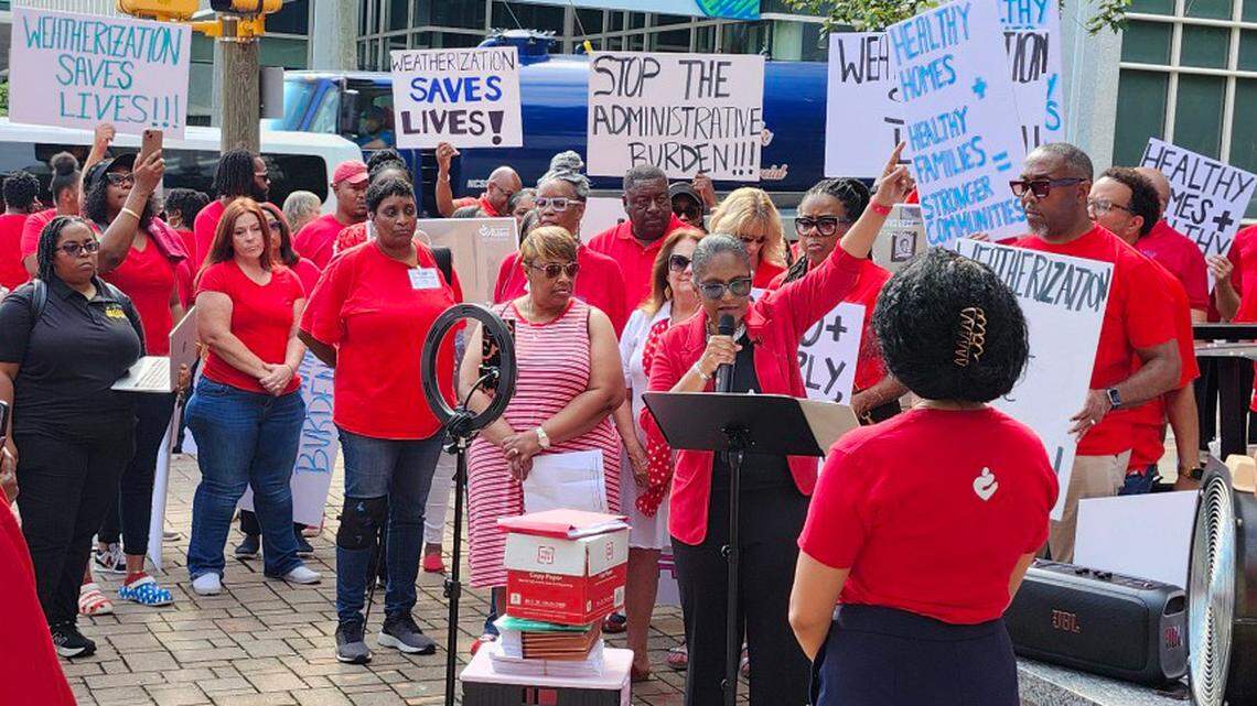 Nonprofits that administer a program to prepare the homes of low-income North Carolinians are criticizing N.C. Department of Environmental Quality leaders for what they call a lack of cooperation and communication. Here, Sharon Goodson, executive director of the N.C. Community Action Association, speaks at an August 13 press conference near DEQ headquarters.