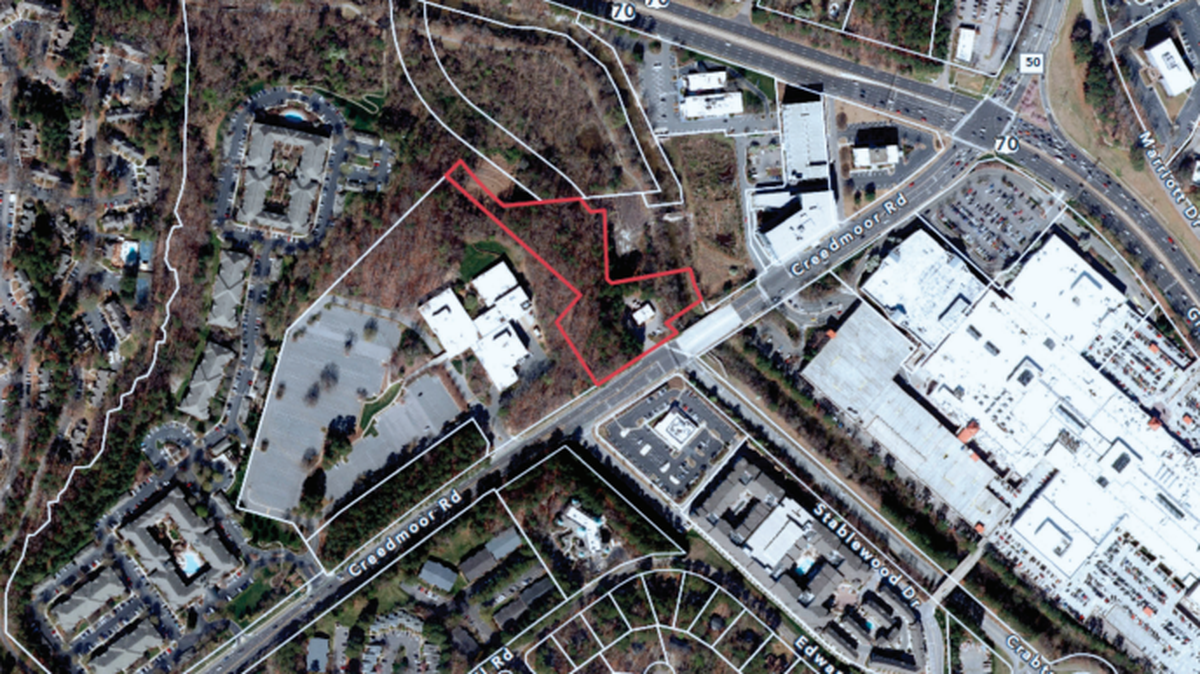 Land near Crabtree Valley Mall could be rezoned for a seven-story hotel.