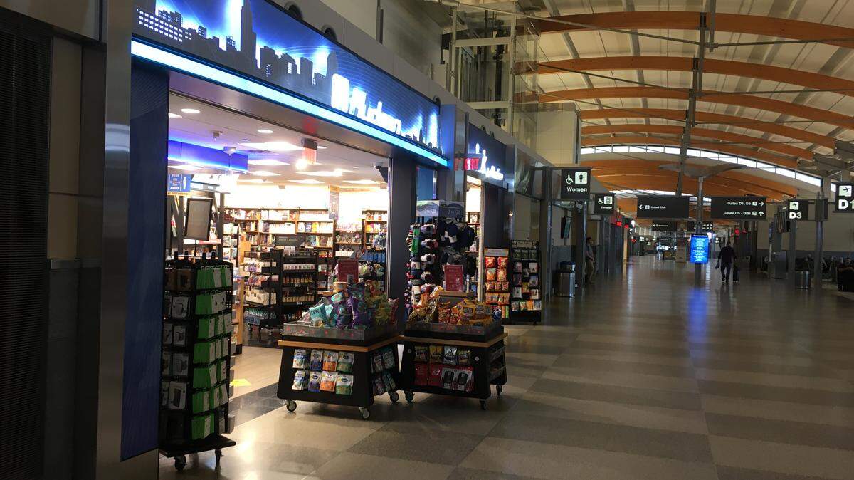 The Hudson newsstand was one of a handful of shops and restaurants open in Terminal 2 at Raleigh-Durham International Airport in late May. Passenger traffic was down more than 90% because of the COVID-19 pandemic last spring.