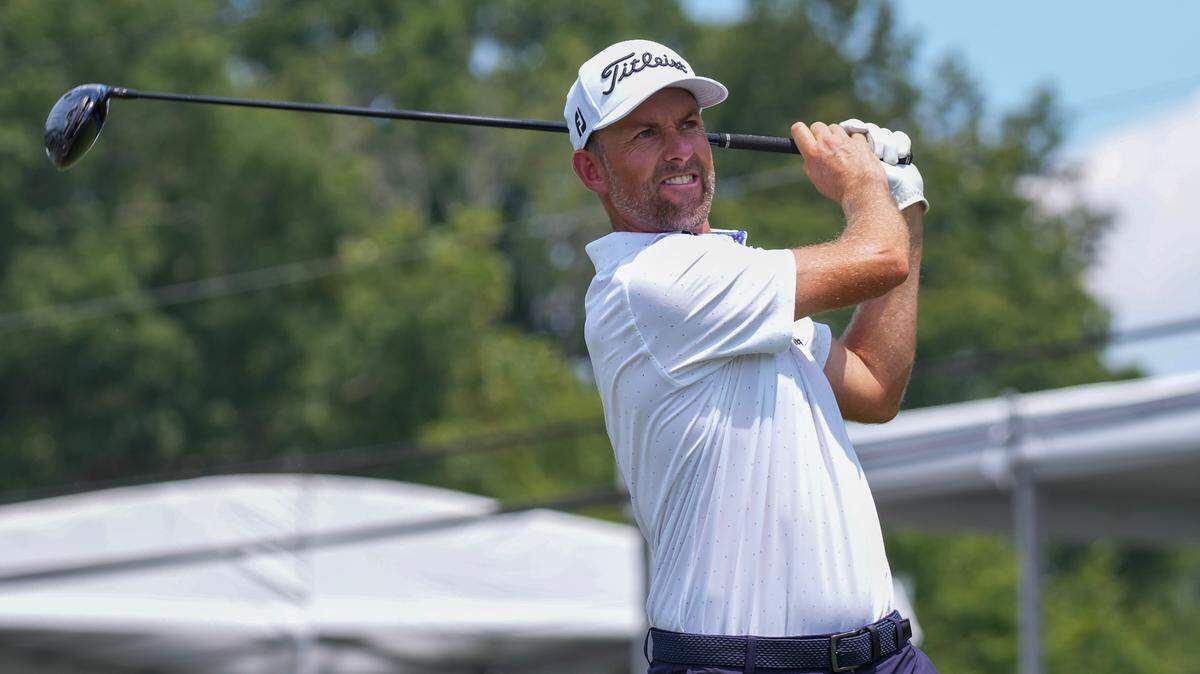 Aug 5, 2023; Greensboro, North Carolina, USA; Webb Simpson plays from the 11th tee during the third round of the Wyndham Championship golf tournament. Mandatory Credit: David Yeazell-USA TODAY Sports