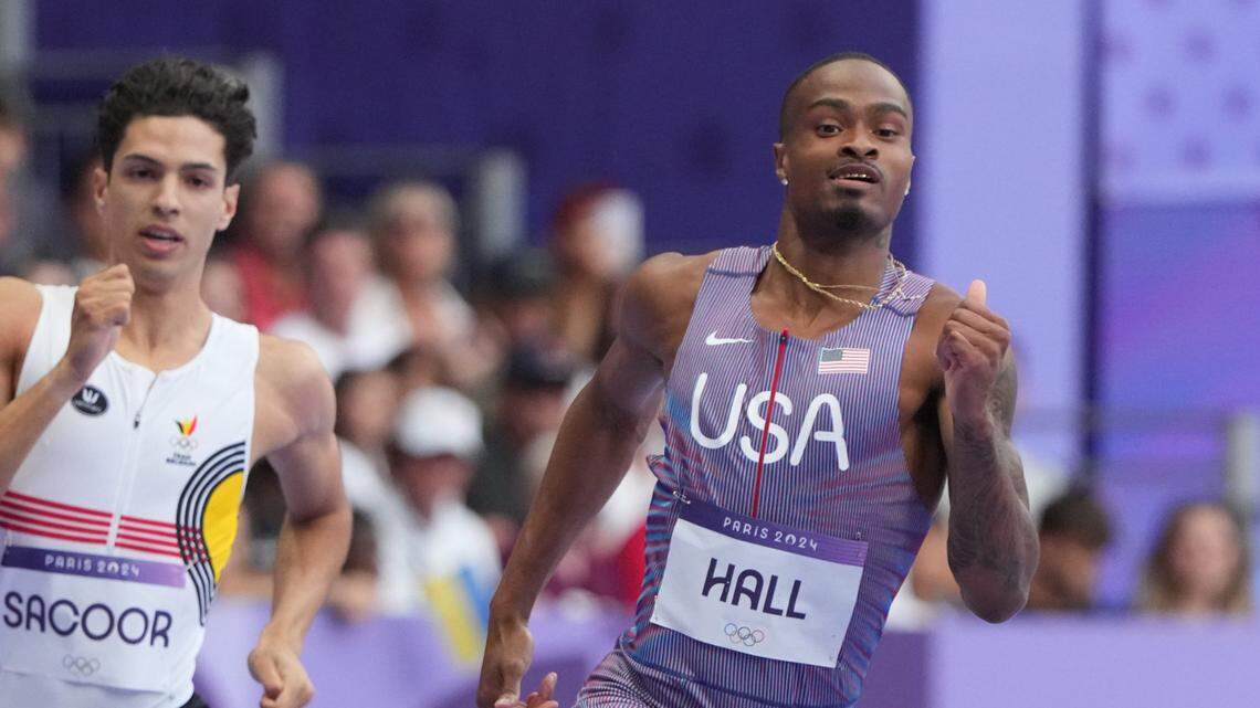 Aug 4, 2024; Paris, FRANCE; Quincy Hall (USA) in the men’s 400m round 1 heats during the Paris 2024 Olympic Summer Games at Stade de France.
