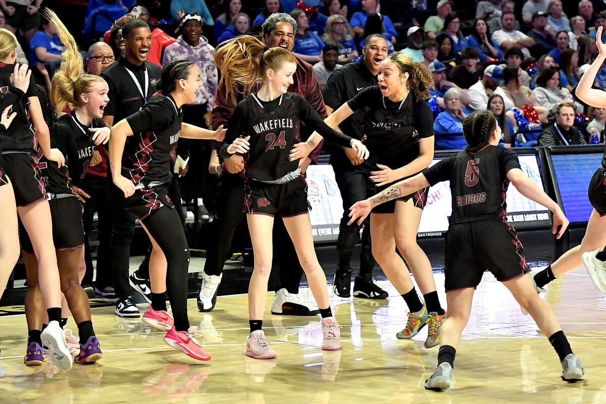 The Wakefield bench reacts to their 31-23 victory over Hoggard in the Girls East Regional. The Wakefield Wolverines and the Hoggard Vikings met in the NCHSAA 4A East Regional Final in Winston-Salem, N.C. on March 12, 2025.
