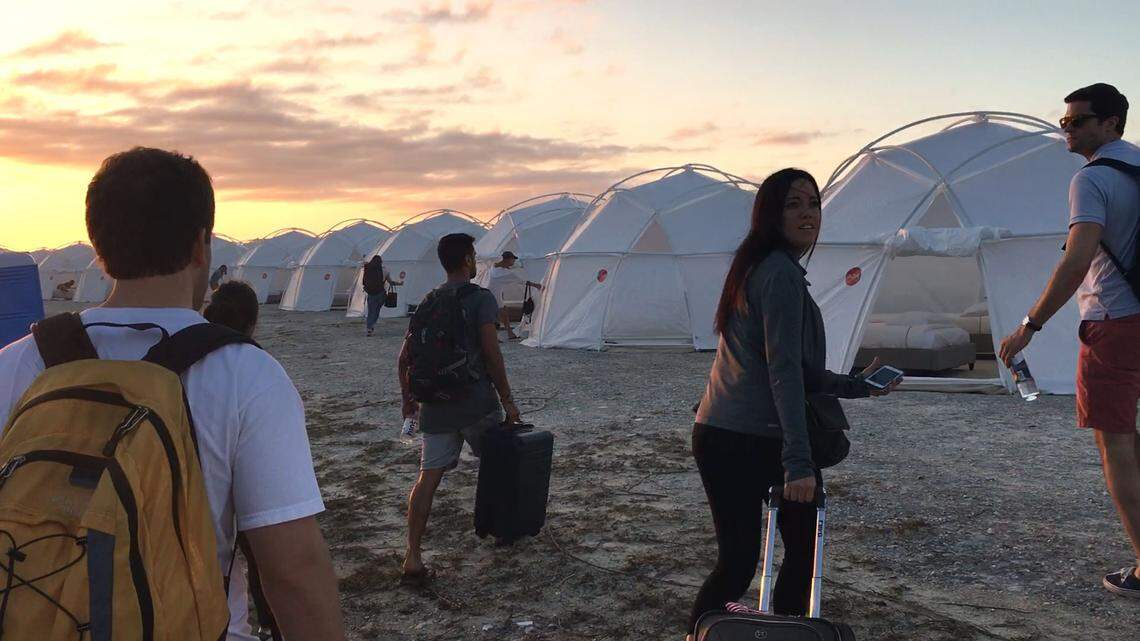 FEMA-style tents awaited Fyre Festival attendees in 2017, as seen in the Netflix documentary “Fyre.”