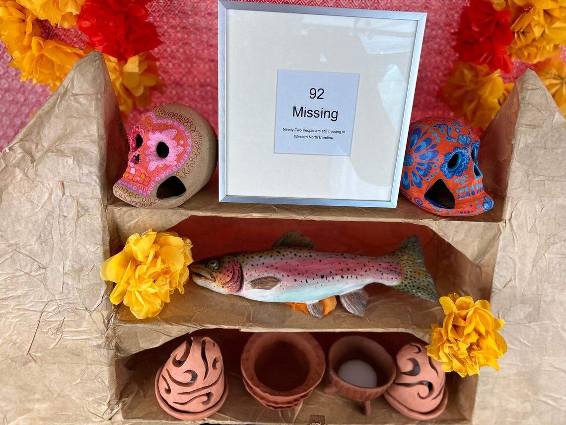 A detail from the ofrenda in Oakwood Cemetery in Raleigh honoring victims of Hurricane Helene