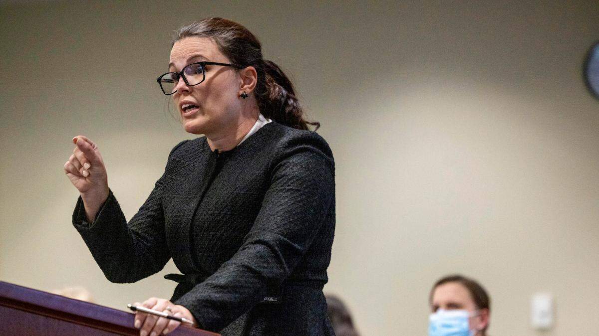 Voting rights attorney Allison Riggs will join the N.C. Court of Appeals in 2023 to fill a vacant seat, Gov. Roy Cooper announced. She’s pictured here questioning Republican Rep. Destin Hall during a 2022 gerrymandering trial, which her clients later won.