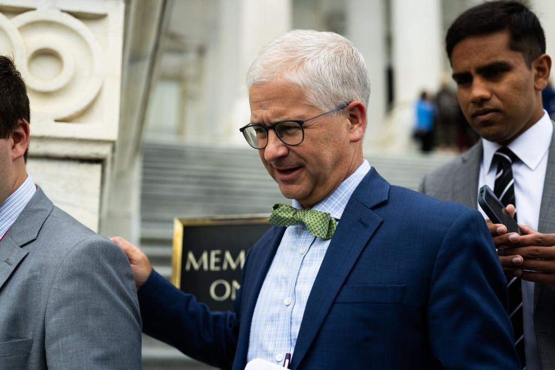 WASHINGTON, DC - JULY 25: Rep. Patrick McHenry (R-NC) speaks to reporters on the steps of the U.S. Capitol Building following a vote on July 25, 2024 in Washington, DC. The House of Representatives has opted to start the August recess a week early leaving Congress to pass a stop-gap measure and avoid a shutdown in September. (Photo by Tierney L. Cross/Getty Images)