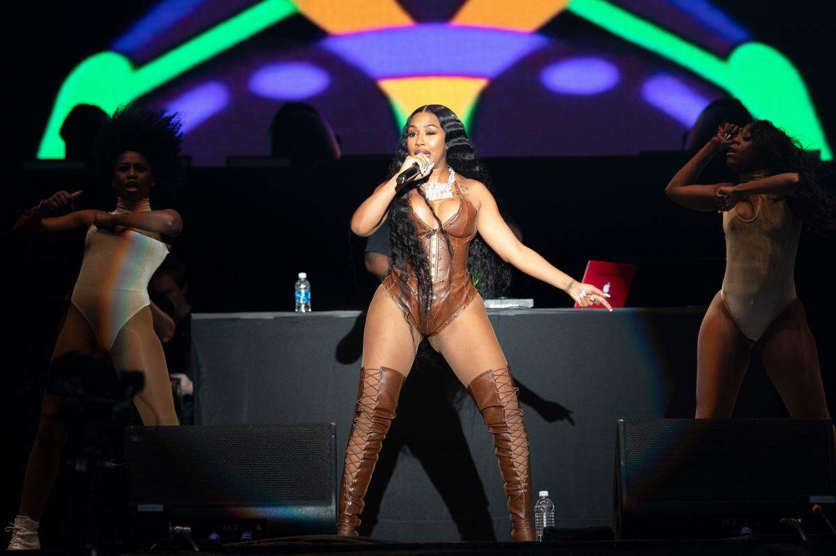 City Girls take the stage at the Dreamville Music Festival, Saturday night, April 1, 2023 in Raleigh.