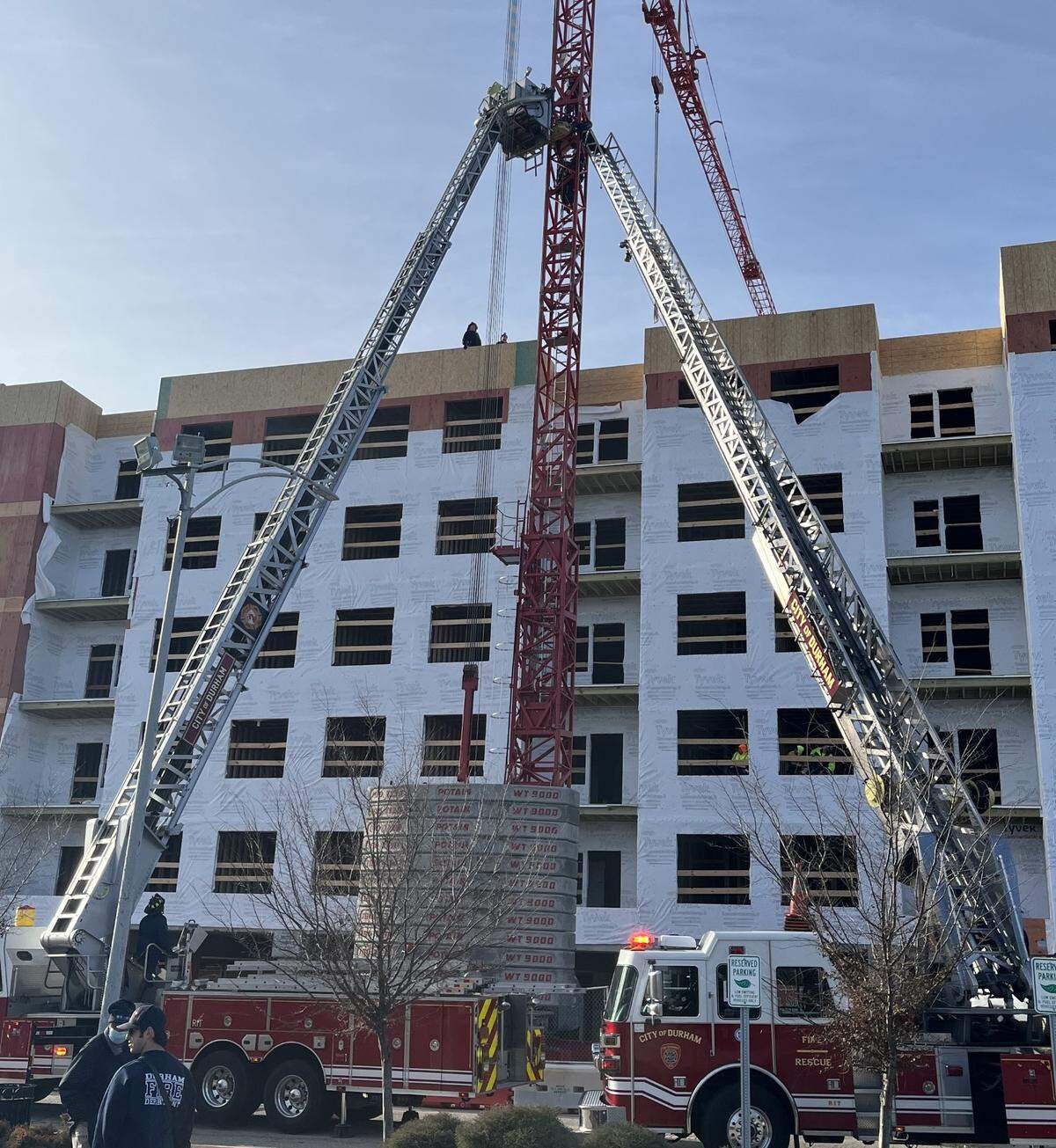 A man was rescued by firefighters around 9 a.m. Monday, Jan. 8, 2024, after falling while climbing a crane sometime over the weekend.