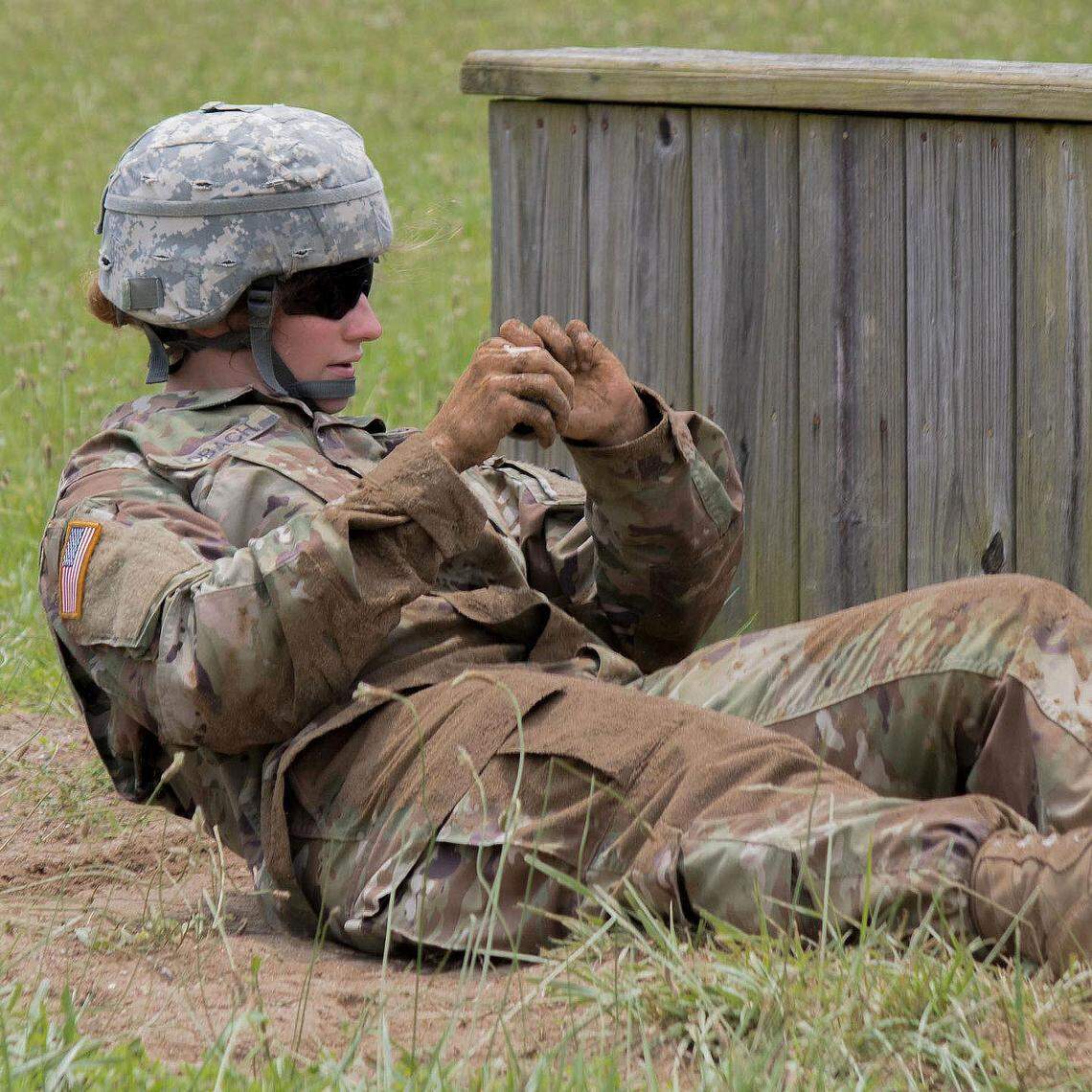 Rebecca Lobach during hand grenade training at Ft. Knox, KY during her time in ROTC at UNC.