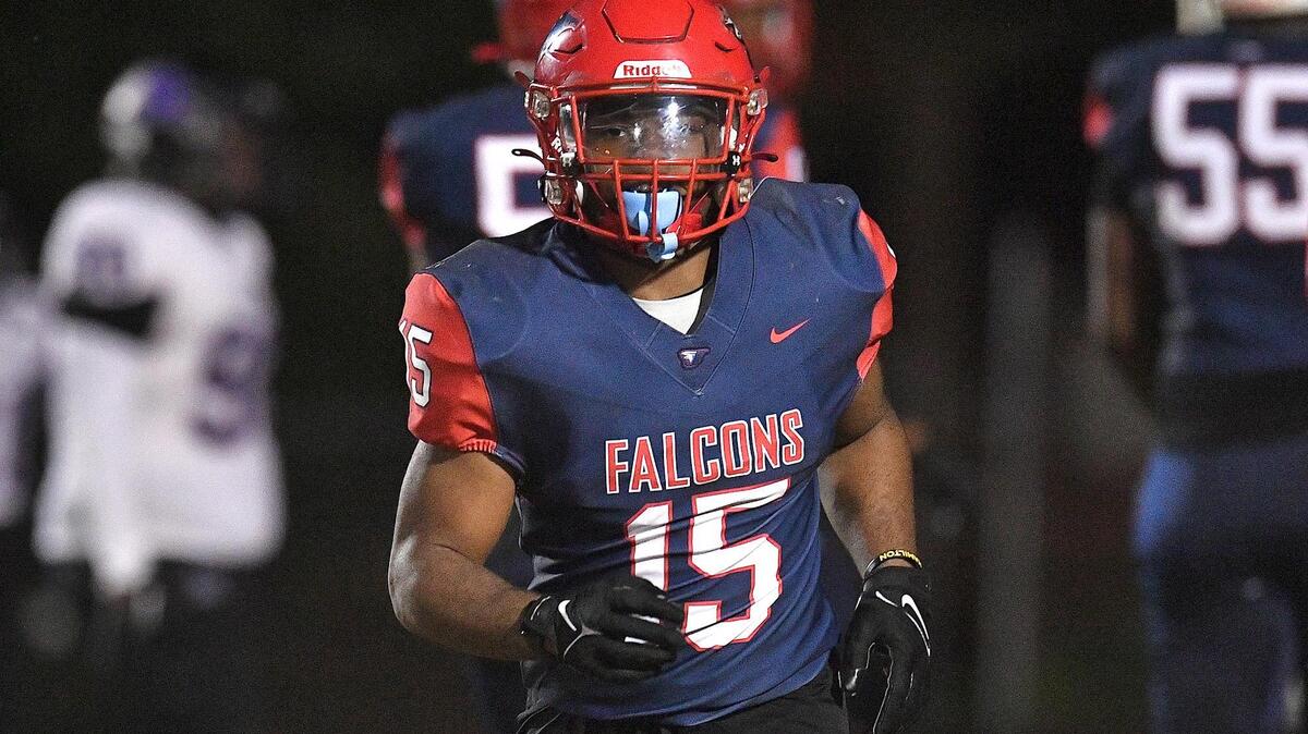 Jordan running back Amareon Blue (15)heads to the sidelines after scoring a touchdown against Riverside during the second half. The Riverside Pirates and the Jordan Falcons met in a conference football game in Durham, N.C. on October 13, 2023.
