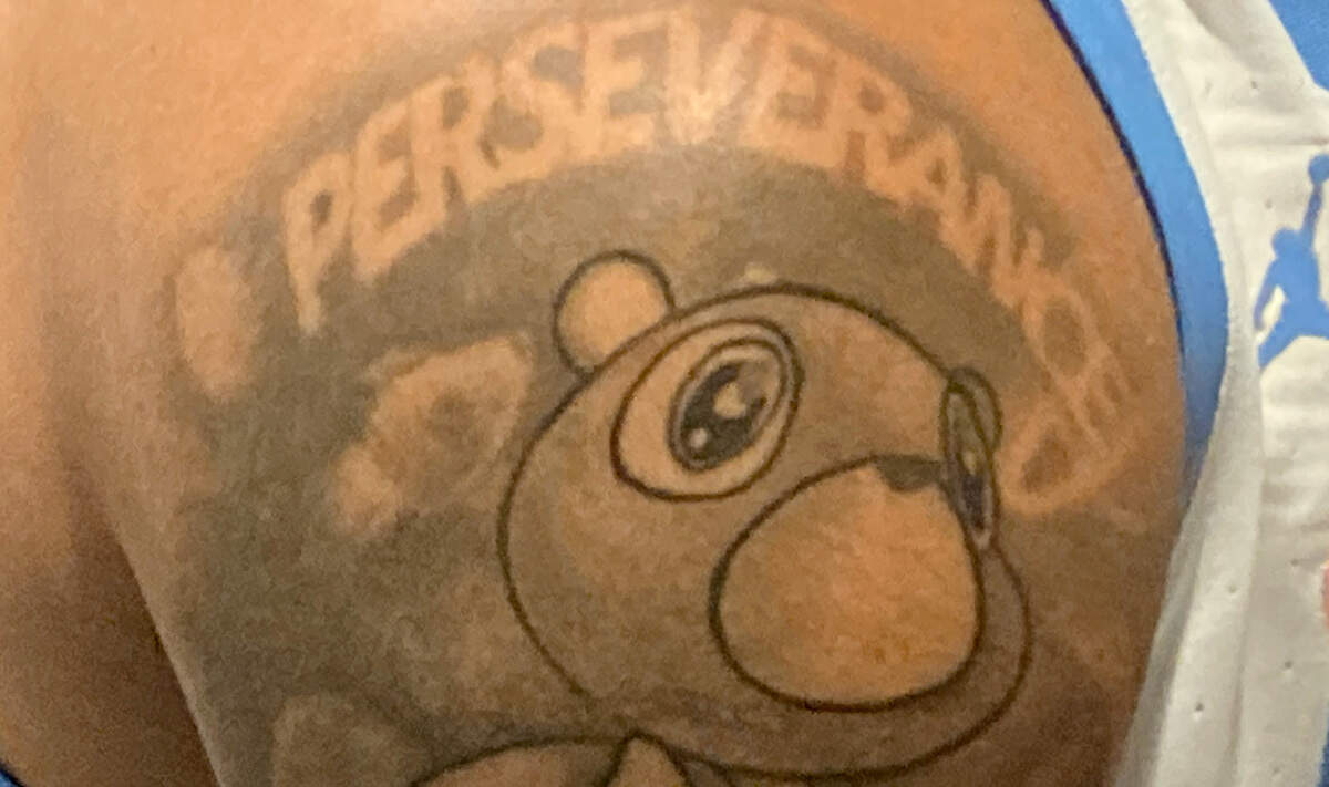North Carolina guard R.J. Davis added this tattoo to his shoulder during the summer as a constant reminder to weather the season.